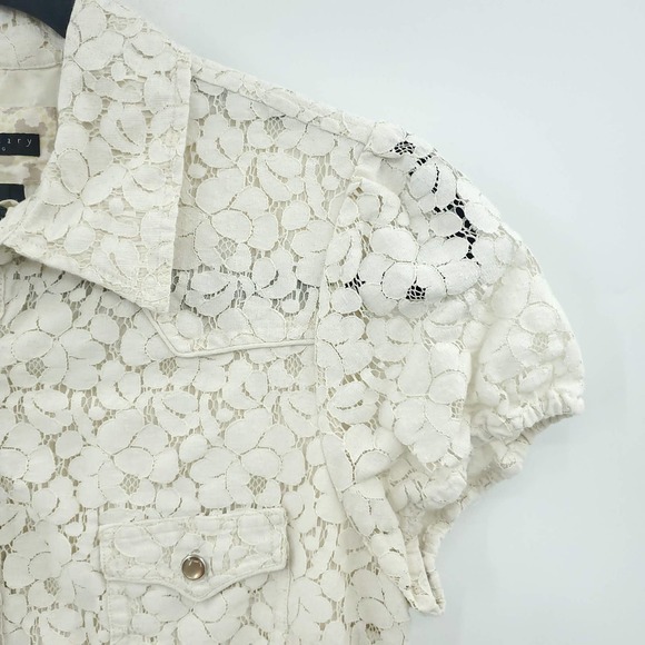 Sanctuary Women's Silk Lace Short Sleeve Button Up Cream Blouse Small - Picture 4 of 9